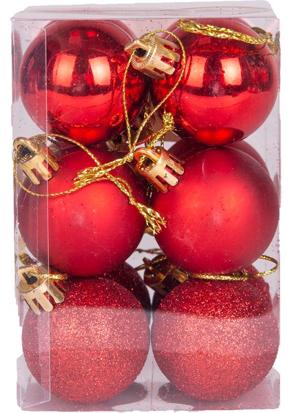 Yılbaşı Topu Simli Mat Parlak 12'li Set Kırmızı 4 Cm. modelleri