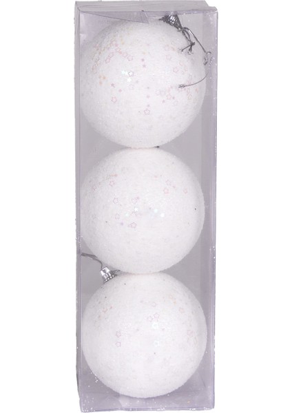 Yılbaşı Topu Pembe Parlak Yıldız Desenli 3'lü Set Beyaz 7 Cm. fiyatları