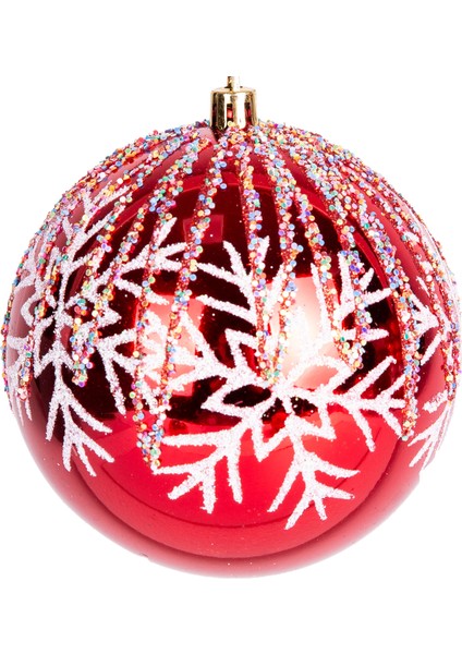 Yılbaşı Topu Renkli Pullu Beyaz Kar Taneli 2'li Paket Kırmızı 10 Cm. fiyatları