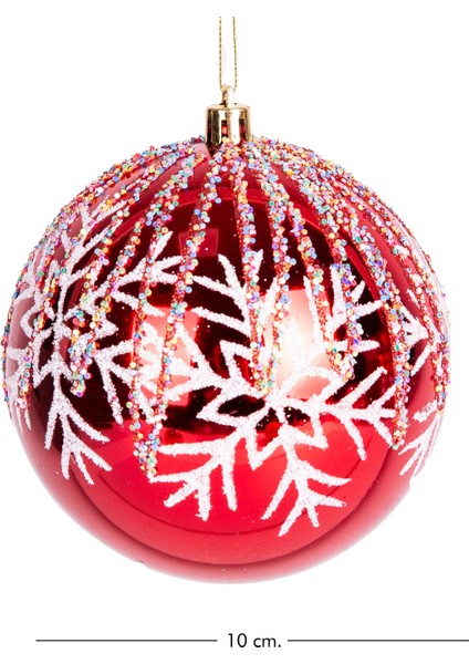 Yılbaşı Topu Renkli Pullu Beyaz Kar Taneli 2'li Paket Kırmızı 10 Cm. fırsatları