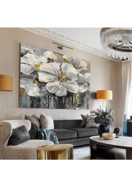 Yağlı Boya Efektli Çiçek Demeti (Gri Kombin 2) Tablosu Harikabirev