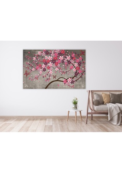 Mor Çiçekli Ağaç Tek Parça Cotton Canvas Tablo