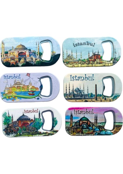 Galata Gift Şişe Açacağı, Açacak Magnet Altı (6) Adet Istanbul Temalı Buzdolabı Magneti, Soda Açacağı 9cm