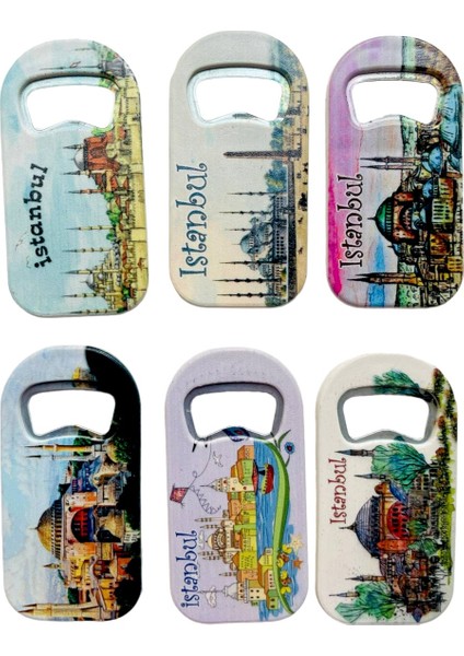 Galata Gift Şişe Açacağı, Açacak Magnet Altı (6) Adet Istanbul Temalı Buzdolabı Magneti, Soda Açacağı 9cm modelleri