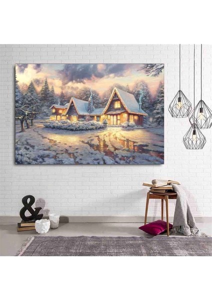 Yağlı Boya Görünümlü Kış Manzarası Dekoratif Hd Baskı Kanvas Tablo Premium Kalite