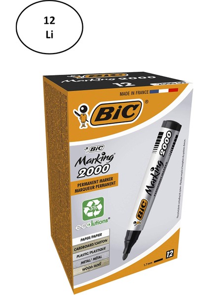 Bic Permanent Marker 2000 Yuvarlak Uç Siyah Kalem 12'li