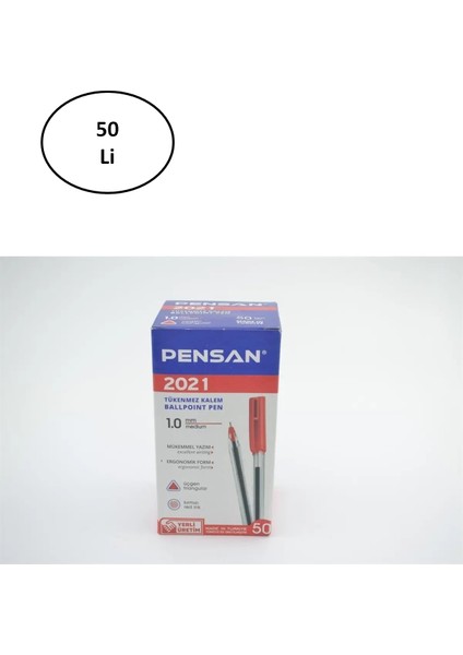 Pensan 2021 Tükenmez Kalem Kırmızı 1.0 mm 50'li