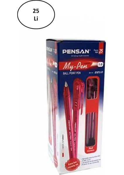 Pensan PE02210TKKI My-Pen Tükenmez Kalem, Kırmızı, 25'li