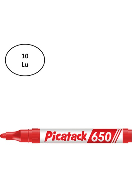 Picatack 650 Permanent Marker 1,5-3mm Yuv.uç Kırmızı 10'lu