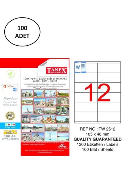 Tanex TW-2512 Lazer Etiket 105X46 mm 100 Adet