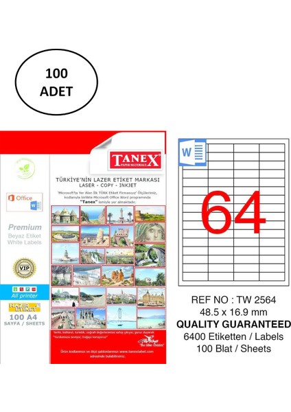 Tanex TW-2564 Lazer Etiket 48X16 mm 100 Adet