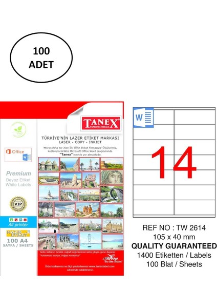 Tanex TW-2614 Lazer Etiket 105X40 mm 100 Lü