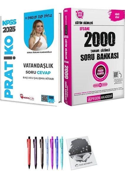 2025 KPSS Eğitim Bilimleri Efsane 2000 Soru Bankası - Hoca Kafası 2025 KPSS Vatandaşlık Pratiko Soru Cevap Çalışma Kitabı + Armağan