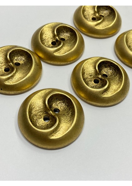 Metalize Eskitme Vintage Italyan Düğme /3 Boyutlu Dalga Desenli Kaban, Mont ve Hırka Düğmesi / Mat Gold 3,3 cm
