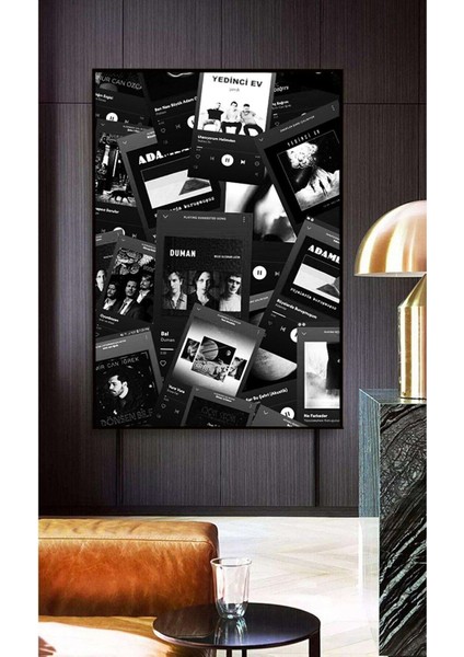 Müzik Temalı Dekoratif Ahşap Hd Baskı Kanvas Tablo