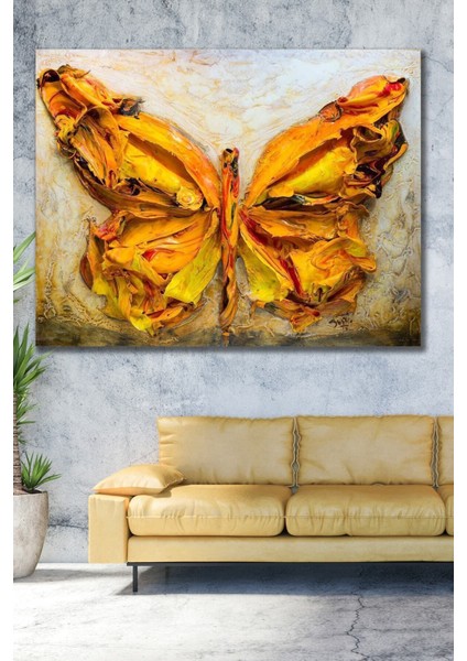 Yağlı Boya Görünümlü Kelebek Hd Baskı Kanvas Tablo