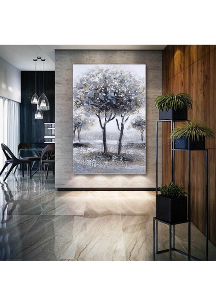 Karlı Orman ve Pırıltı Dikey Hd Baskı Kanvas Tablo