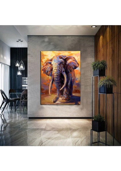 Yağlı Boya Efektli Soyut Fil Tablosu 2 Harikabirev