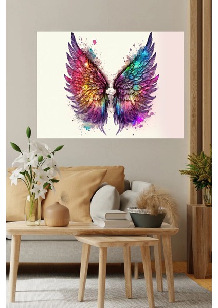 Rengarenk Hd Melek Kanatları Hd Baskı Kanvas Tablo
