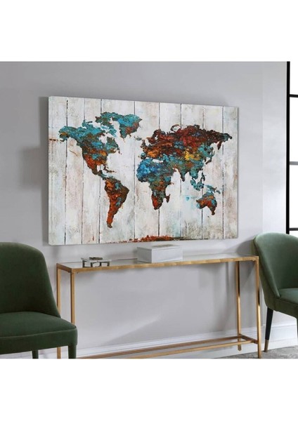 Harita Desenli Dekoratif Şık Hd Baskı Kanvas Tablo