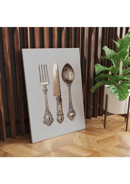 Hd Baskı Kanvas Tablo Çatal Bıçak Kaşık Temalı Vintage Görünüm 959