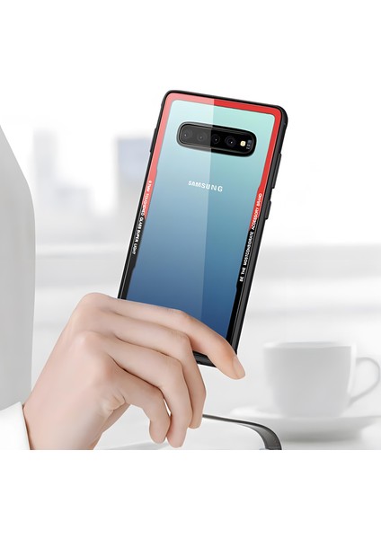 Samsung Galaxy S10 Plus Kılıf Kenarları Silikon Arka Kısım Temperli Cam Craft Kılıf