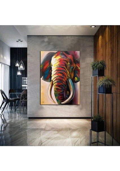 Yağlı Boya Efektli Soyut Fil Tablosu 5 Harikabirev