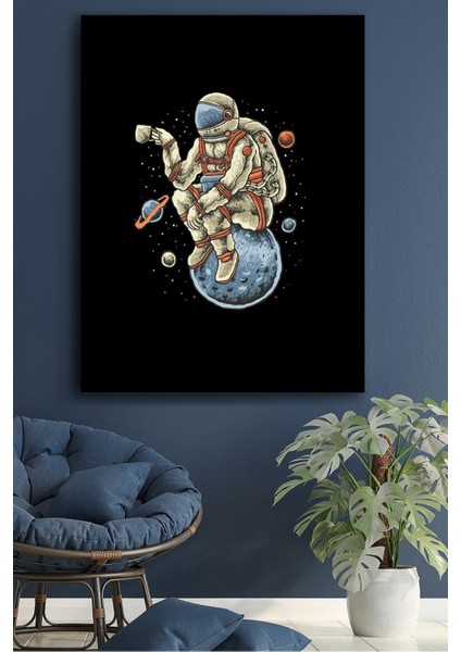 Hd Baskı Kanvas Tablo Dünya Ay Astronot Kahve Illüstrasyon Dekoratif Duvar Tablosu
