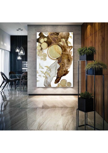 Gold Kuşlar ve Daireler Kare Hd Baskı Kanvas Tablo