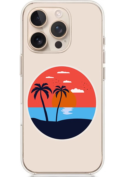 Apple iPhone 14 Pro Max Uyumlu Palmiye Ağaçları Desenli Silikon Kılıf