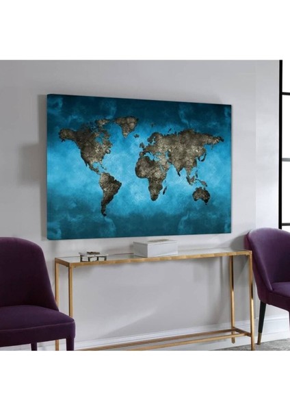Harita Desenli Dekoratif Şık Hd Baskı Kanvas Tablo