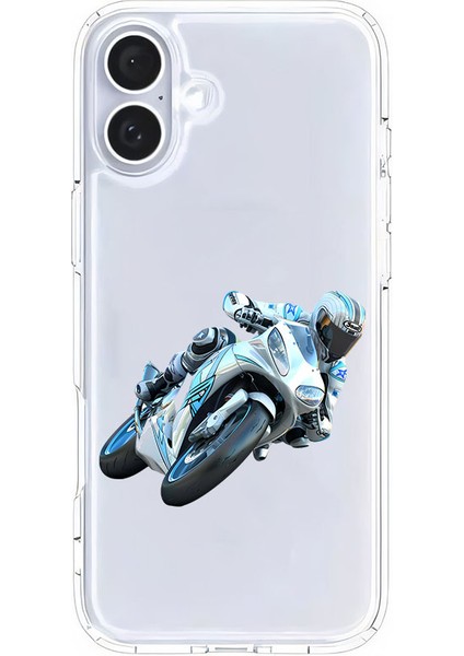 Apple iPhone 16 Uyumlu Motorcu Desenli Silikon Kılıf