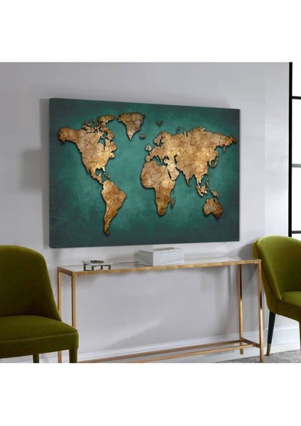 Harita Desenli Dekoratif Şık Hd Baskı Kanvas Tablo