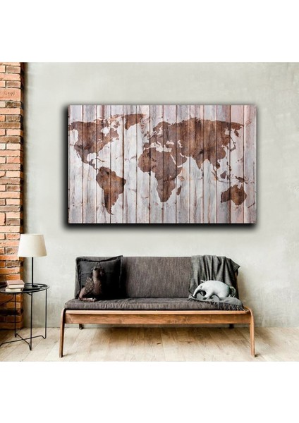 Dünya Haritası Ahşap Detaylı|hd Baskı Kanvas Tablo
