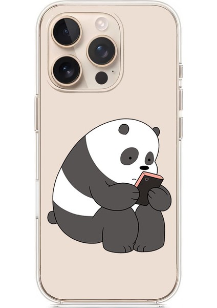 Apple iPhone 16 Pro Max Uyumlu Telefonlu Panda Desenli Silikon Kılıf