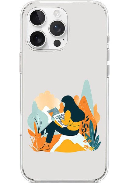 Apple iPhone 13 Pro Uyumlu Kitap Okuyan Desenli Silikon Kılıf