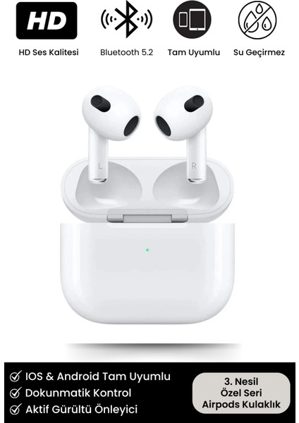 3. Nesil Ios Android Uyumlu Bluetooth Kulaklık Premium Özel Seri Kulak Içi Kablosuz Kulaklık Blututlu ve Airpod 3 Pro Apple Nry