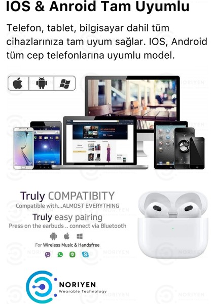 3. Nesil Ios Android Uyumlu Bluetooth Kulaklık Premium Özel Seri Kulak Içi Kablosuz Kulaklık Blututlu ve Airpod 3 Pro Apple Nry