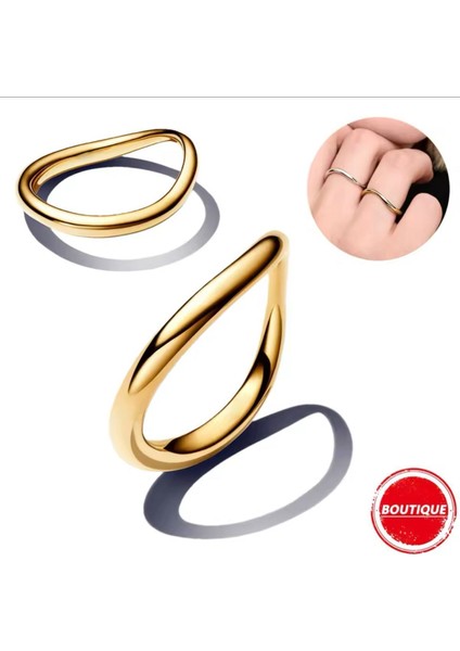 925 Ayar Gold Renk Doğal Şekilli Şerit Yüzük