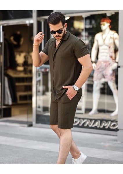 Erkek Burgulu Yazlık Basic Oversize Şort Gömlek Takım
