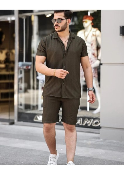 Erkek Burgulu Yazlık Basic Oversize Şort Gömlek Takım