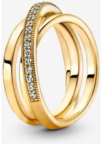 Üçlü Iç Içe Geçmiş Şerit Yüzük Gold Renk