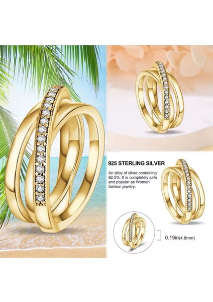Üçlü Iç Içe Geçmiş Şerit Yüzük Gold Renk