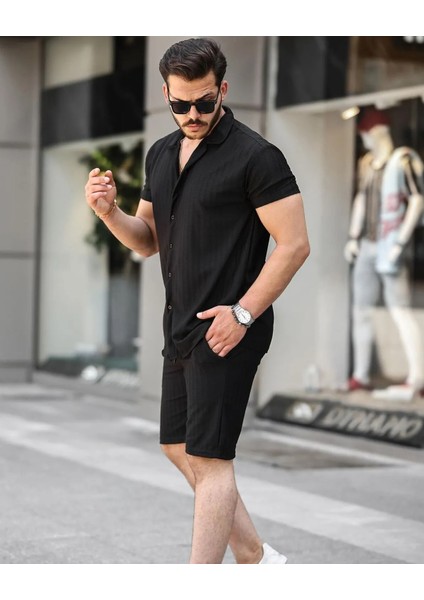 Erkek Burgulu Yazlık Basic Oversize Şort Gömlek Takım