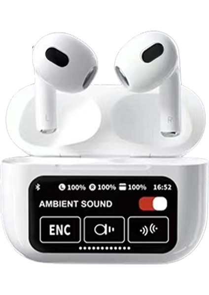 A10 Pro Aktif Gürültü Engelleyici Özellikli Dijital Ekranli Aipods Bluetooth Kulaklik - Beyaz