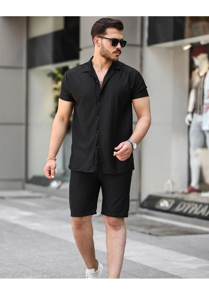 Erkek Burgulu Yazlık Basic Oversize Şort Gömlek Takım