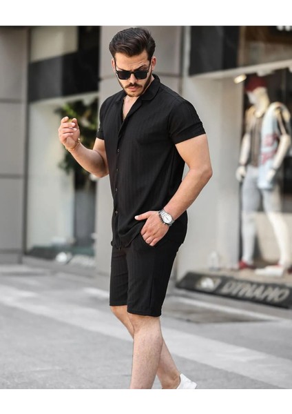 Erkek Burgulu Yazlık Basic Oversize Şort Gömlek Takım