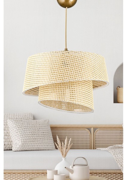 Eftelya Hazeran Rattan 2 Katlı Pasta Sarkıt Avize