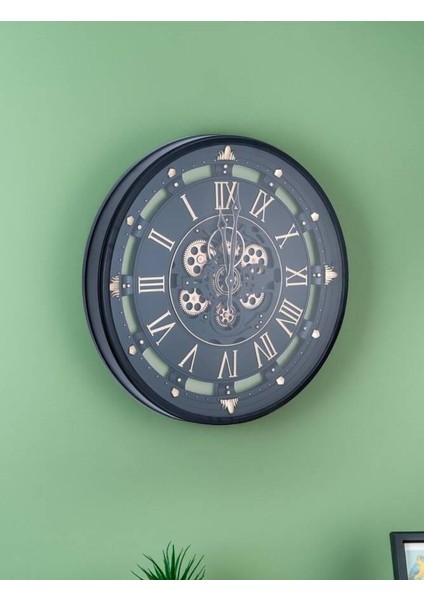 Black Tıme Çarklı Metal Duvar Saati 66CM