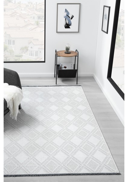 Bukle Krem Kaymaz Taban Makinede Yıkanabilir Kilim Balkon Mutfak Halısı Bk203 80 x 150